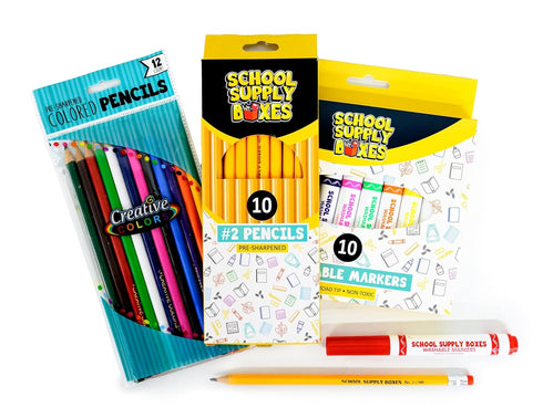 K-5 32 Back to School Supply Box Grades - School Supply Boxes - Piece School Supplies Kit Includes Markers, Crayons
