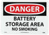 NMC - D672RB D672AB DANGER - BATTERY STORAGE AREA NO SMOKING Sign, 14 in. x 10 in., Red/Black Text on White