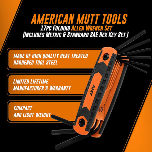AMERICAN MUTT TOOLS 17pc Folding Allen Wrench Set SAE and Metric Hex Key Allen Wrenches