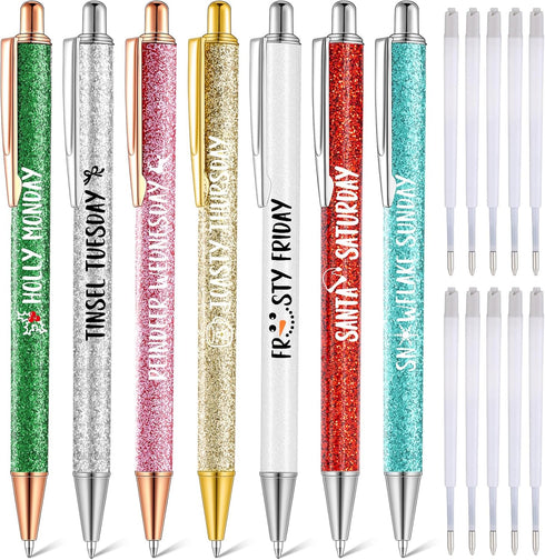 Sherr 7 Pcs Fancy Pens for Women, Cute Sparkly Glitter Pens with 10 Pcs Black Ink Refills, Pretty Gifts