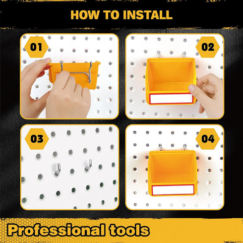 12-Pack Pegboard Bins Organizer Set - Durable Storage Tray for Screws, Nuts, Bolts, Crafts, Accessories with 16 Labels