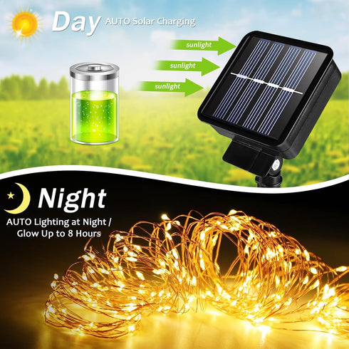 ALENEY 66 200 8 Solar String Lights Outdoor, Feet LEDs Modes Solar Fairy Lights for Outside, Waterproof Outdoor Light