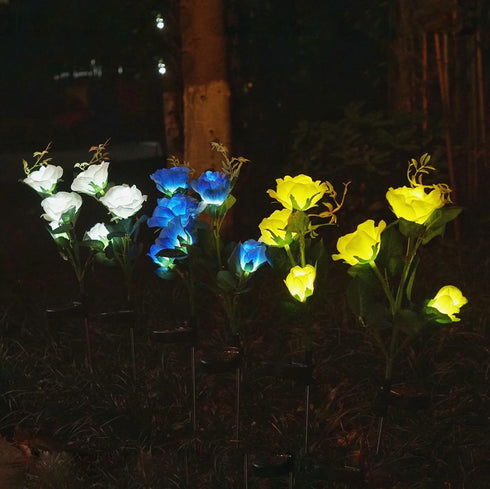 Solar Rose Garden Lights, 2 Pack Realistic Waterproof LED Decorative Stake Lights for Patio Pathway Outdoor Decor