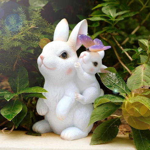 CORIETTA Mothers Day Gifts, Solar Garden Statues Rabbit with Solar Lights, Mother & Baby Bunny Figurine with Butterfly