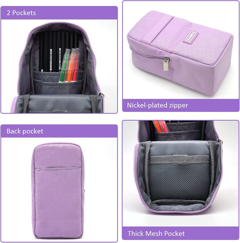 Standing Pencil Case, Large Capacity Zippered Pouch for School Supplies and Office Organization (Purple)