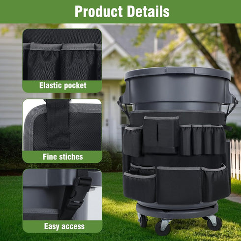 32-55 13 Commercial Duties(1PCS) Trash Can Caddy Bags Fit Gallon Garbage Bin, Garbage Bin Caddy Bag with Pockets
