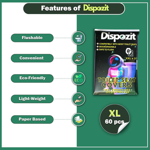 DISPOZIT 10 100% XL Pcs disposable flushable toilet seat covers Biodegradable for Travel Public Toilets for Adults