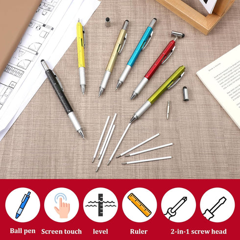 IANFAN 36 6 1 Pcs in Multitool Tech Tool Pen with Ruler, Level Gauge, Ballpoint Pen and Black Ink Refills, Stylus Pen