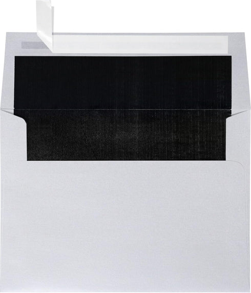 LUXPaper A7 Foil Lined Invitation Envelopes | 80lb. Text | Silver w/Black LUX Lining | 50 Qty