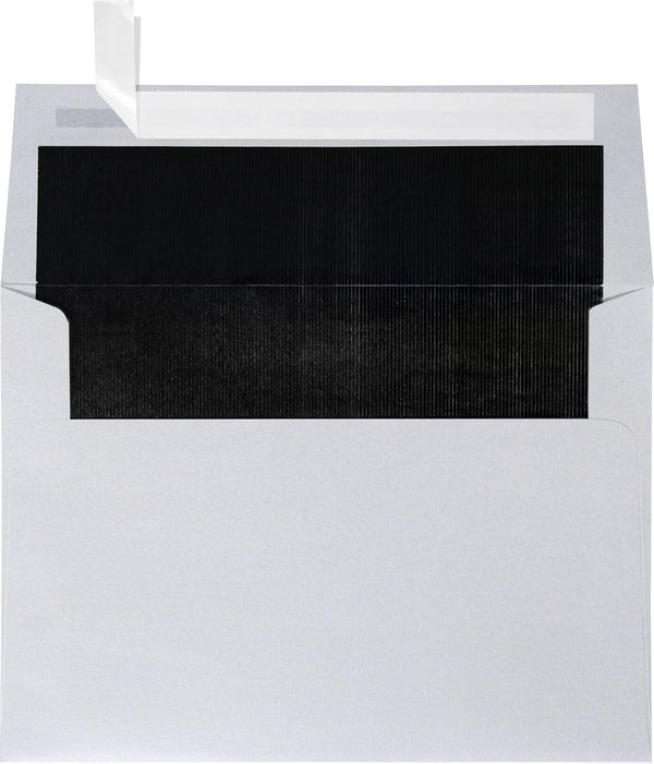 LUXPaper A7 Foil Lined Invitation Envelopes | 80lb. Text | Silver w/Black LUX Lining | 50 Qty