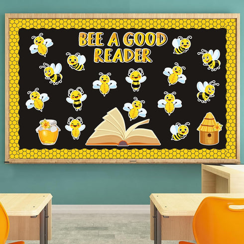 JarThenaAMCS Bee Bulletin Board Decoration Set – A Good Reader Letter Cut-Outs, Yellow Summer Bee Theme with Glue Points