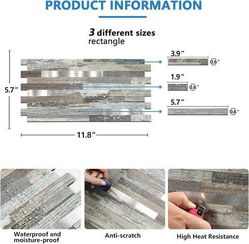 20 Midcard Sheets Peel and Stick Backsplash PVC Wall Tile,for Kitchen Backsplash