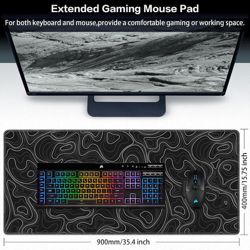 Canjoy Gaming Mouse Pad, Topographic Contour 35.4x15.7inch Large Extended Mouse Mat for Office, Home, Keyboard Full Desk