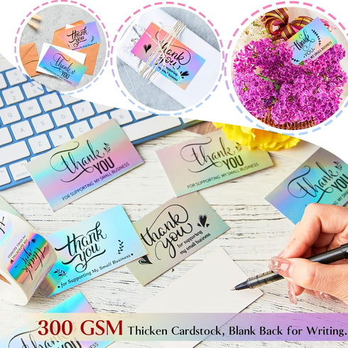 620Pcs Packaging Thank You Cards and Stickers for Supporting My Small Business, Holographic Thank You Labels for Your