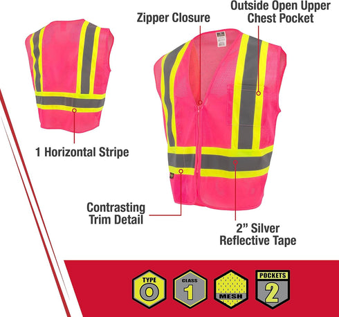 Radians SV22-1 Economy Type O Class 1 Safety Vest Size 4X-Large, Pink Mesh with Contrasting Tape - 1 Each