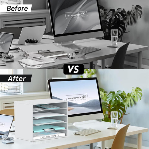 SUPEASY 5 Tier Wood Desk Organizer, Paper File Organizer for Desktop, Literature Mail Sorter for Office School & Home