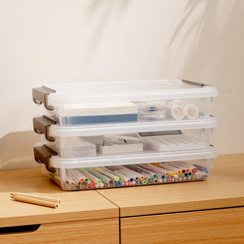 Citylife 3 PCS Clear Plastic Storage Bins with Latching Lids, Stackable Containers for Organizing A4 Paper, Photo,