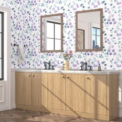 17.5" 393", Laatse Purple Leaf Wallpaper Peel and Stick, Blue Eucalyptus Contact Paper x Modern Botanical Wall Paper