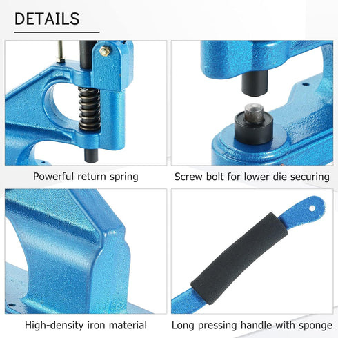 Hand Press Grommet Machine, Heavy Duty Eyelet Grommet Machine Punch Tool Kit with 3 Dies and 1500 Pcs Silver Grommets