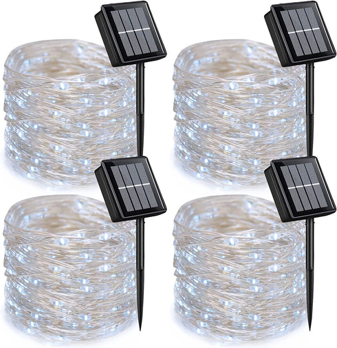 QITONG 4 Pack Solar Fairy Lights, Each 33ft 100 LED White Christmas