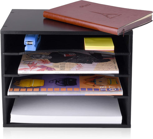 Desk Paper Organizer, Wood Storage for Office Paper Shelves, Adjustable Letter Tray File Sorter