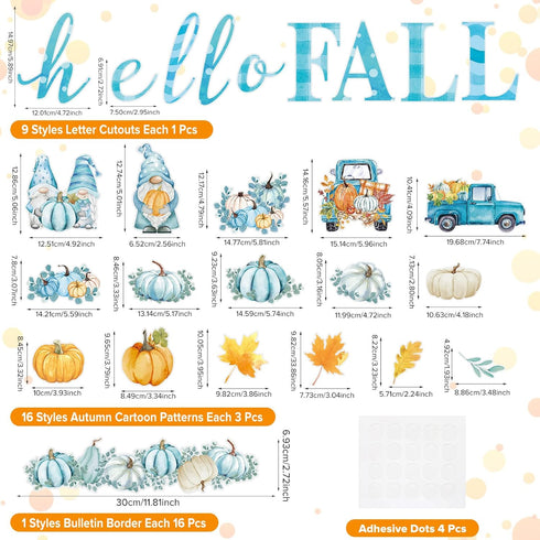 Faccito 70 Pcs Thanksgiving Bulletin Board Decorations Set, Hello Fall Cutouts, Blue Thanksgiving Cutouts, Watercolor