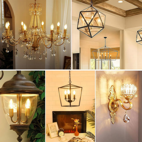 Rnyloas C35 B11 Bulb Dimmable, 12 C35 B11 Bulbs 2700K 4W 60W 120V, 35 E12 Bulb Pack LED Light PCS Candelabra LED Warm