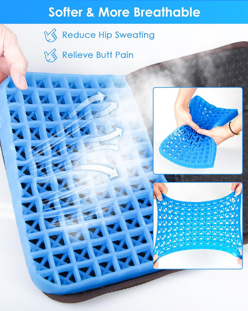 WISIMMALL 14.5" 10.5" Gel Seat Cushion, Portable Travel Cushion for Long Sitting, Thick & Foldable, x Large Size Chair
