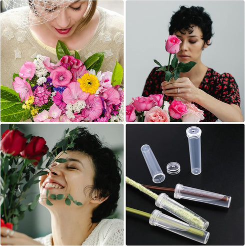 AIEX 48pcs Reusable Plastic Flower Tubes with Silicone Cap for Flower Plants, 7.2 x 1.8 cm (Transparent)