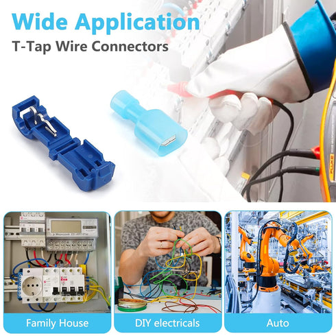 120 Pcs Quick Splice Wire Terminals - Male & Female Blue T-Tap Self-Stripping Quick Disconnects Kit