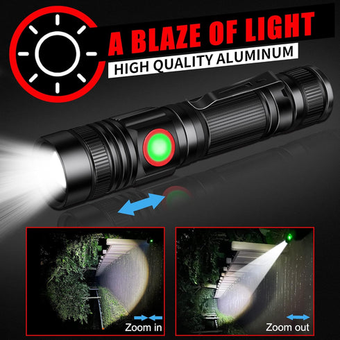 2000 DARKBEAM LED Flashlight Rechargeable USB High Lumens, Small and Bright Pocket Flashlights, Focus Adjustable Water