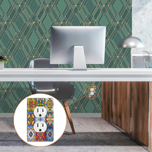 Eionryn 1 H4.53 xL2.76 inch Mexican Talavera Tile Toggle Switch Wall Plate Moroccan Ottoman Motifs Switch Cover