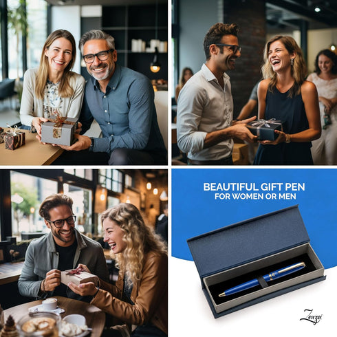ZenZoi Blue Ballpoint Pen - Premium Pen with Gold Trim, Smooth Writing Schmidt Ink Refills, Luxury Gift Set