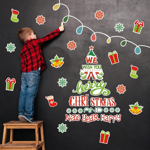 Whaline 105Pcs Christmas Bulletin Board Decoration Kit with Xmas Tree Snowflake Paper Cutouts and Border Stickers
