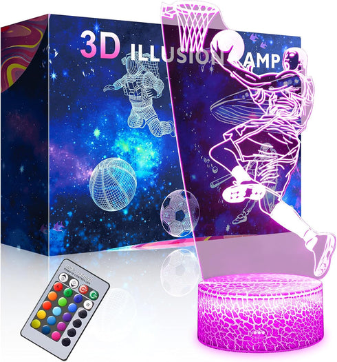 Basketball Man 3D Lamp Night Light with Remote & Touch Control,Brightness Adjusted,USB
