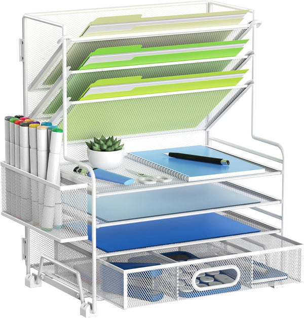 Desk Paper Organizer Tray - Desktop File Folder Sorter for A4 Letter-Size Document Organization for Office, Home, School