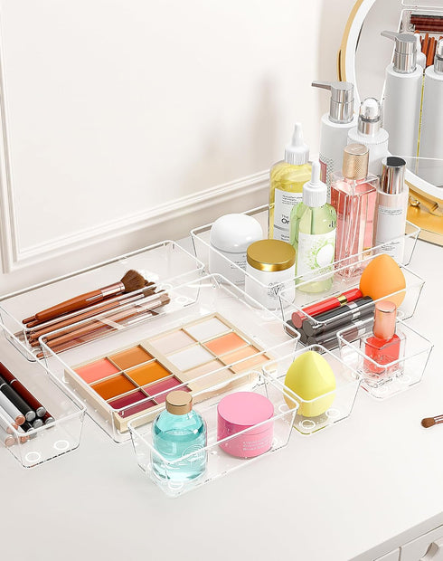 55Pcs Set, 4size Clear Plastic Drawer Organizers makeup drawer organizer trays