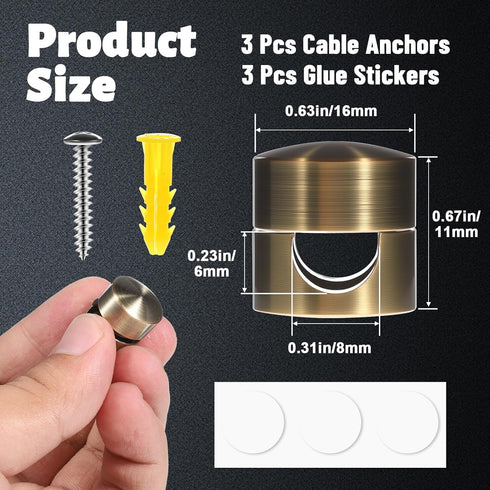 BOHUIZ 3 Pcs Cable Anchors for Desk, Adhesive Adjustable Cord Holder Cable Clips Premium Aluminum Cord Organizers