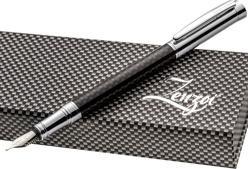 ZenZoi Elite Carbon Fiber Fountain Pen, Luxury Writing Experience with Fine Point Nib and Ink Refills