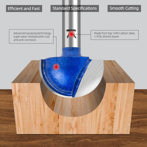 SMJXTOP 8Pcs Set 1/4 Inch Bit-1/4 5/16" 3/8" 1/2" 5/8" 3/4" 7/8" 1" Cove Box Round Nose Router Bit Shank, Carbide