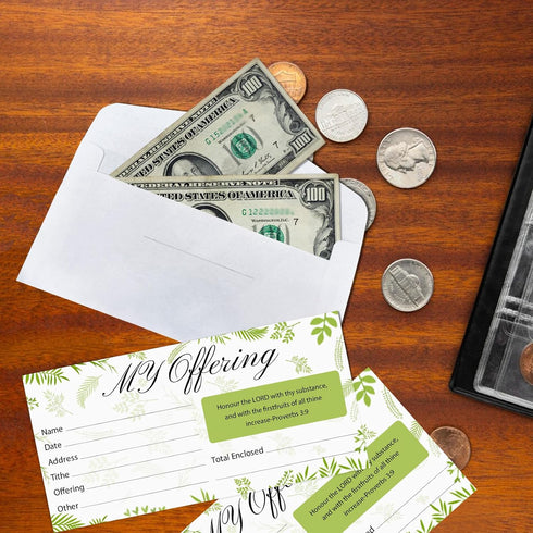 Church Offering Envelopes for Donations, 6.42 x 3.23 Inch Tithe Envelopes for Non-Profit Organizations (Leaf Style, 200)