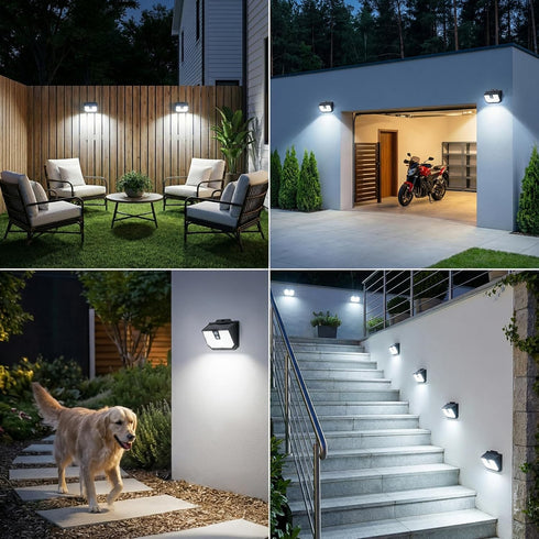 2-Pack IP65 3 Brightever Solar Motion Sensor Outdoor Lights, Waterproof Solar Powered Fence Lights with Lighting Modes