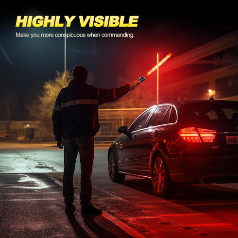 2 Pack Traffic Wand - 21 Inch LED Control Wand with 3 Flashing Modes, Red Safety Baton for Traffic Control