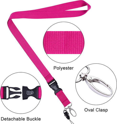 Wisdompro Office Lanyard, 5pcs 23 inch Polyester Neck Strap with Oval Clasp for ID Badges, Keys, Phones - Hot Pink