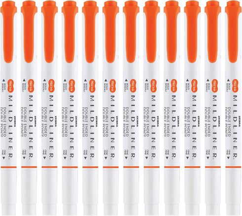 Zebra Pen Mildliner 12-Pack Double-Ended Highlighter Marker Set, Broad and Fine Point Tips, Mild Marigold Ink, No Bleed