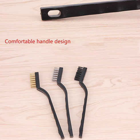 3Pcs Mini Wire Brush Set for Cleaning and Rust Removing, 7 Inch Industrial Brushes of Stainless Steel/Nylon/Brass