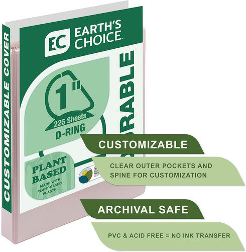 Samsill Earth's Choice 1-Inch Durable D-Ring View Binder 4 Pack, Eco-Friendly Boho Assortment, USDA Certified Biobased