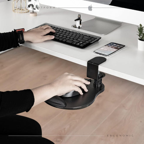 EHO Clamp on Mouse Platform with Gel Wrist Rest, Rotating 360 Degree Attachment for Home Office Desk Organizer