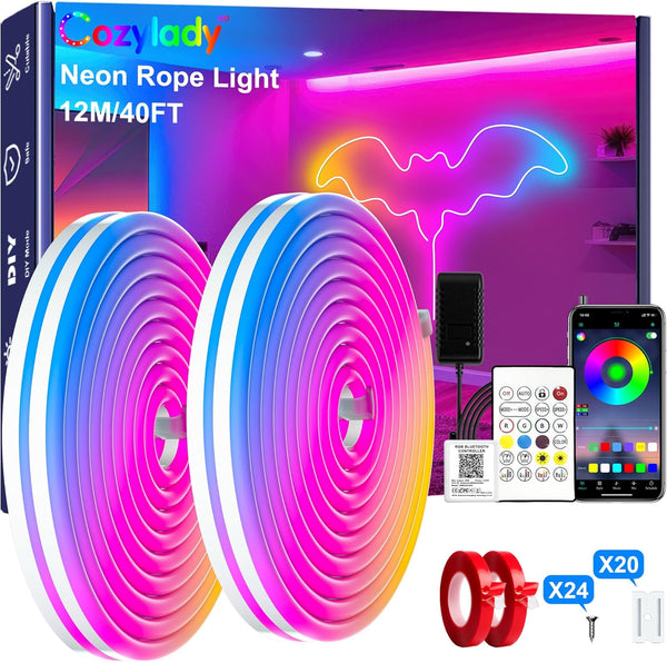 Cozylady RGB Neon LED Rope Lights, Waterproof Bluetooth APP Remote Control Music