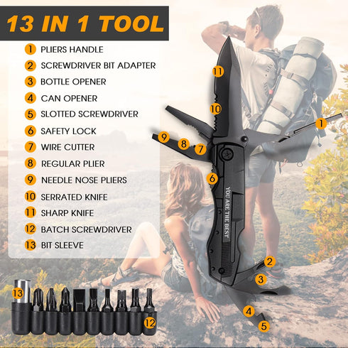 HEIBOSO 6-in-1 Set Gifts for Men - Gift with Stainless Steel Tumbler,Multi-Tool Knife,LED Gloves & Tool Pen Keepsake